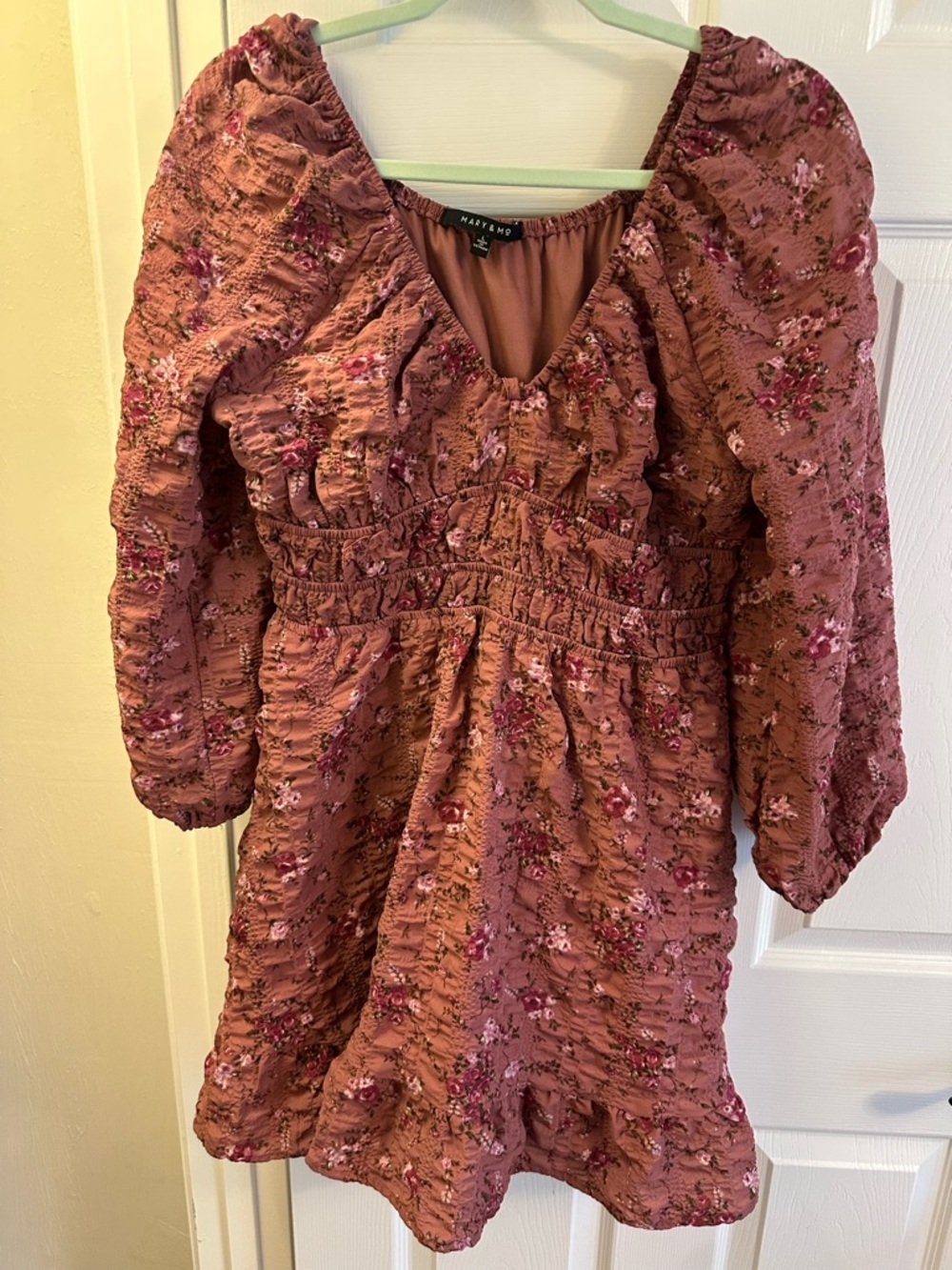 Girls Mauve Floral Smocked Waist Dress